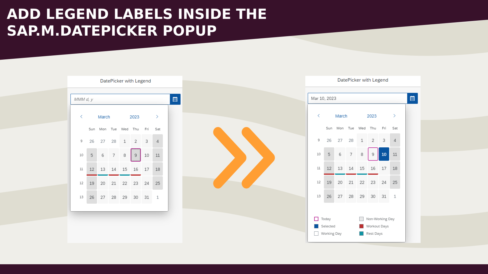 How to add legend labels inside the DatePicker popup
