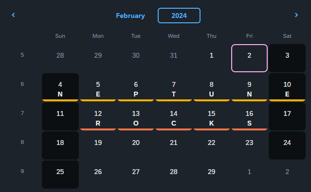 Calendar with special dates