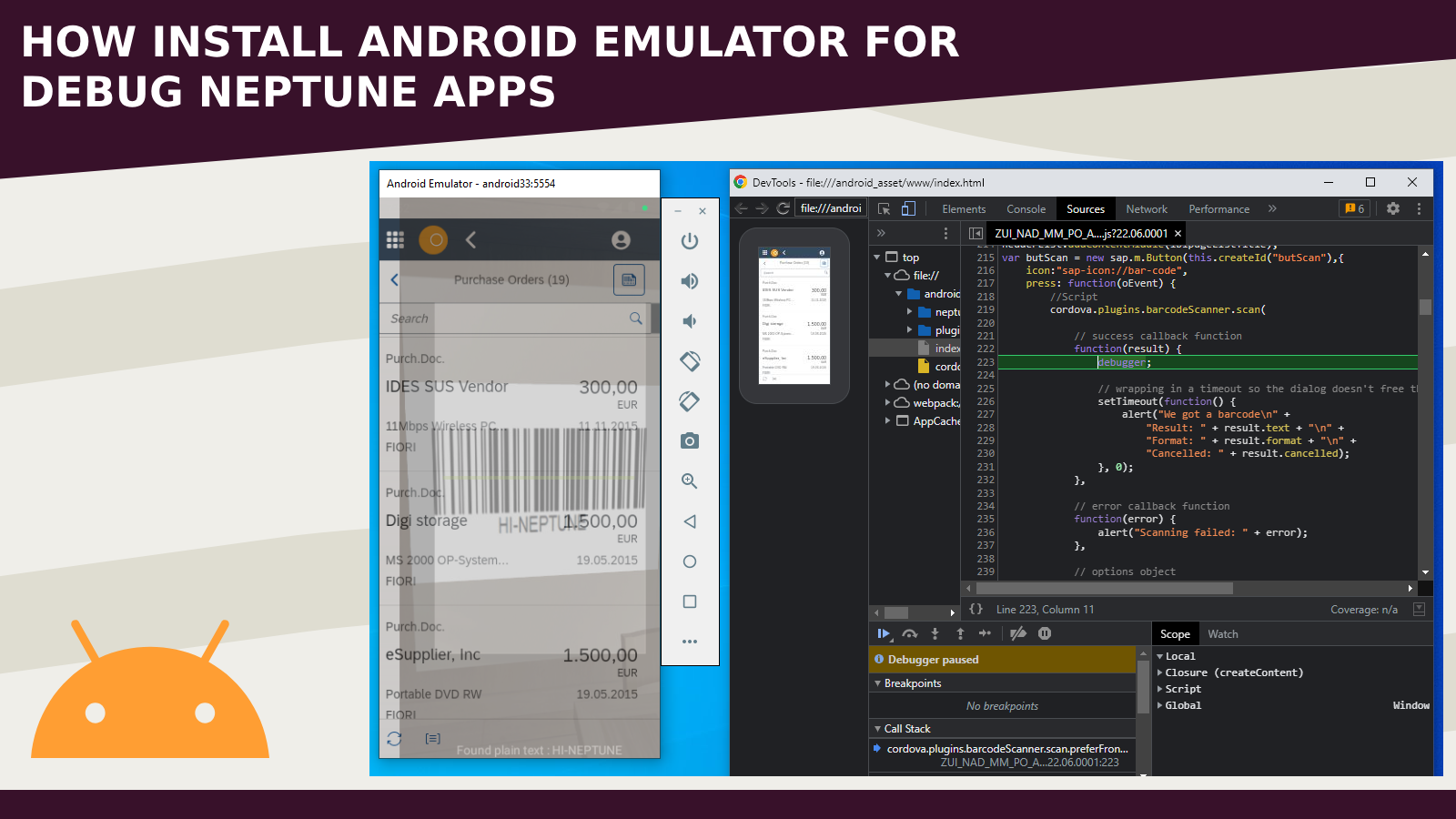 How to install Android emulator without Android Studio for test and debug Neptune Apps
